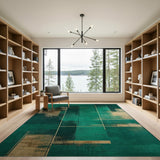 Green Emerald Green Gold Geometric Modern Rug