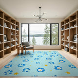 Playful Blue Paw Prints Stars Kids Area Rug