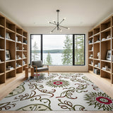 Red Sunburst Floral Vine Area Rug