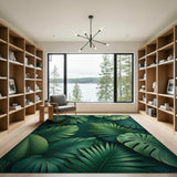 Green Lush Monstera Leaves Green Area Rug