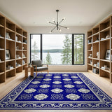 Blue and Teal Navy Blue Persian Floral Motif Area Rug
