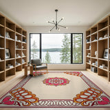 Pink Lotus Mandala Area Rug with Ornate Borders