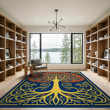 Golden Tree of Life with Fiery Leaves Navy Rug