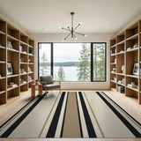 Modern Black Beige Tan Vertical Striped Area Rug