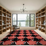 Bold Black Red Geometric Silhouette Area Rug