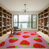 Retro Pixel Strawberry Pink Area Rug