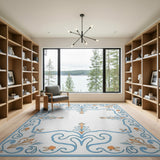 Blue Floral Art Nouveau Border Rug