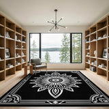 Black White Geometric Mandala Area Rug