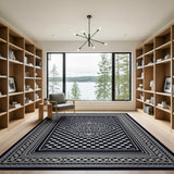 Geometric Modern Intricate Black White Geometric Labyrinth Rug