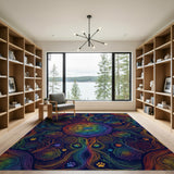 Multi-color and Patterns Rainbow Paw Print Mandala Area Rug