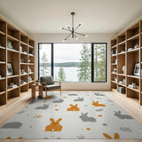 Cute Orange Bunny Gray Hedgehog Kids Area Rug