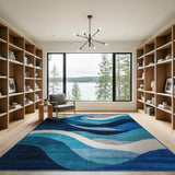 Blue and Teal Blue Geometric Wave Area Rug