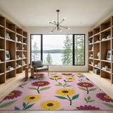 Pink Magenta Daisy Sunflower Pattern Area Rug