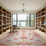 Pink Blush Pink Peony Floral Vintage Rug
