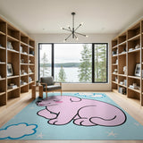 Cute Pink Sleeping Puppy Cartoon Area Rug