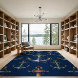 Rainbow Anchor Navy Washable Area Rug