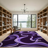ODIKA Modern Abstract Swirl Purple Washable Area Rug - Low Pile & Non-Slip