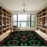 Red Holly Berry Green Leaf Floral Area Rug