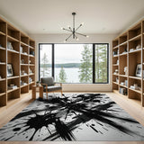 Dynamic Black Ink Splatter Abstract Area Rug