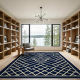 Navy Blue Geometric Trellis Blue and Teal Area Rug