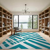 Bold Teal Geometric Triangle Area Rug