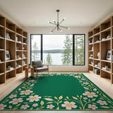 Vintage Pink Floral Border Emerald Green Area Rug