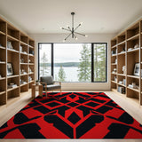 Geometric Modern Bold Red Black Geometric Modern Area Rug