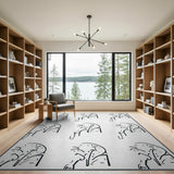 Black White Elephant Line Art Area Rug
