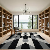 Bold Black White Geometric Triangle Rug