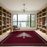 White Christmas Tree Silhouette on Deep Red Area Rug
