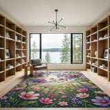 Pink Purple Wildflower Meadow Area Rug