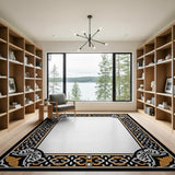 Ornate Black Gold Persian Border Rug