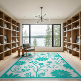 Teal Floral Vine Cutout Area Rug