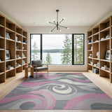 Pink Abstract Pink Wave Grey Area Rug