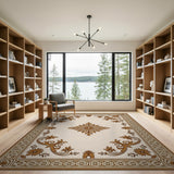 Elegant Ivory Rug with Gold Floral Border