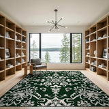 Elegant Green Floral Damask Green Area Rug