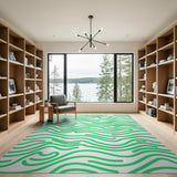 Modern Green Wavy Lines Area Rug