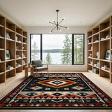 Bold Southwestern Geometric Area Rug in Black and Red