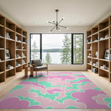 Whimsical Pink Mint Cloud Kids Area Rug