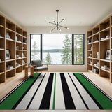 Bold Green Black White Striped Area Rug