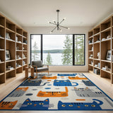 Multi-color and Patterns Kids Cartoon Playful Cartoon Cats Area Rug