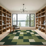 Green Green Geometric Patchwork Area Rug
