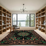 Ornate Green Sunburst Persian Medallion Rug