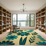Teal Floral Vintage Area Rug