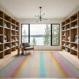 ODIKA Pastel Rainbow Dotted Striped Washable Area Rug - Low Pile Non-Slip & Pet Friendly