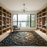 Distressed Ornate Damask Frame Area Rug