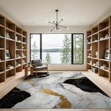 Black and White Black White Gold Marble Area Rug