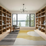 Modern Geometric Grey-Yellow Sun Stripe Rug