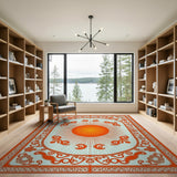 Radiant Orange Sun Medallion Persian Rug