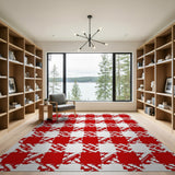 Bold Red Houndstooth Geometric Area Rug